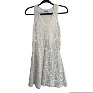 PARKER Womens White Textured V-Neck Sleeveless Fit & Flare Dress- Size S
